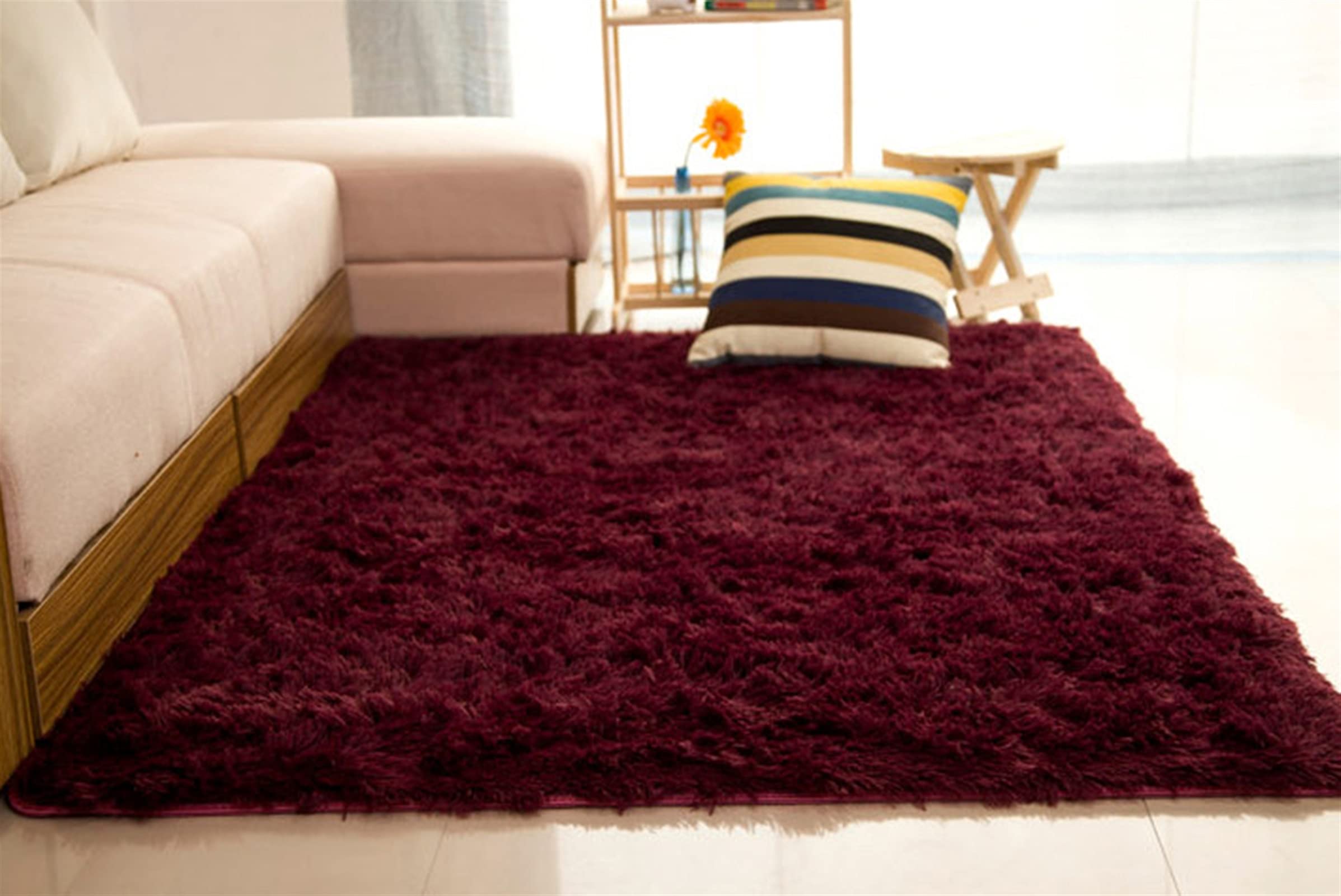 BESTORI Alfombras Moderna para salón,Salon Pelo Largo Alfombra Alfombras Dormitorio Grandes Vino Rojo 120×180cm