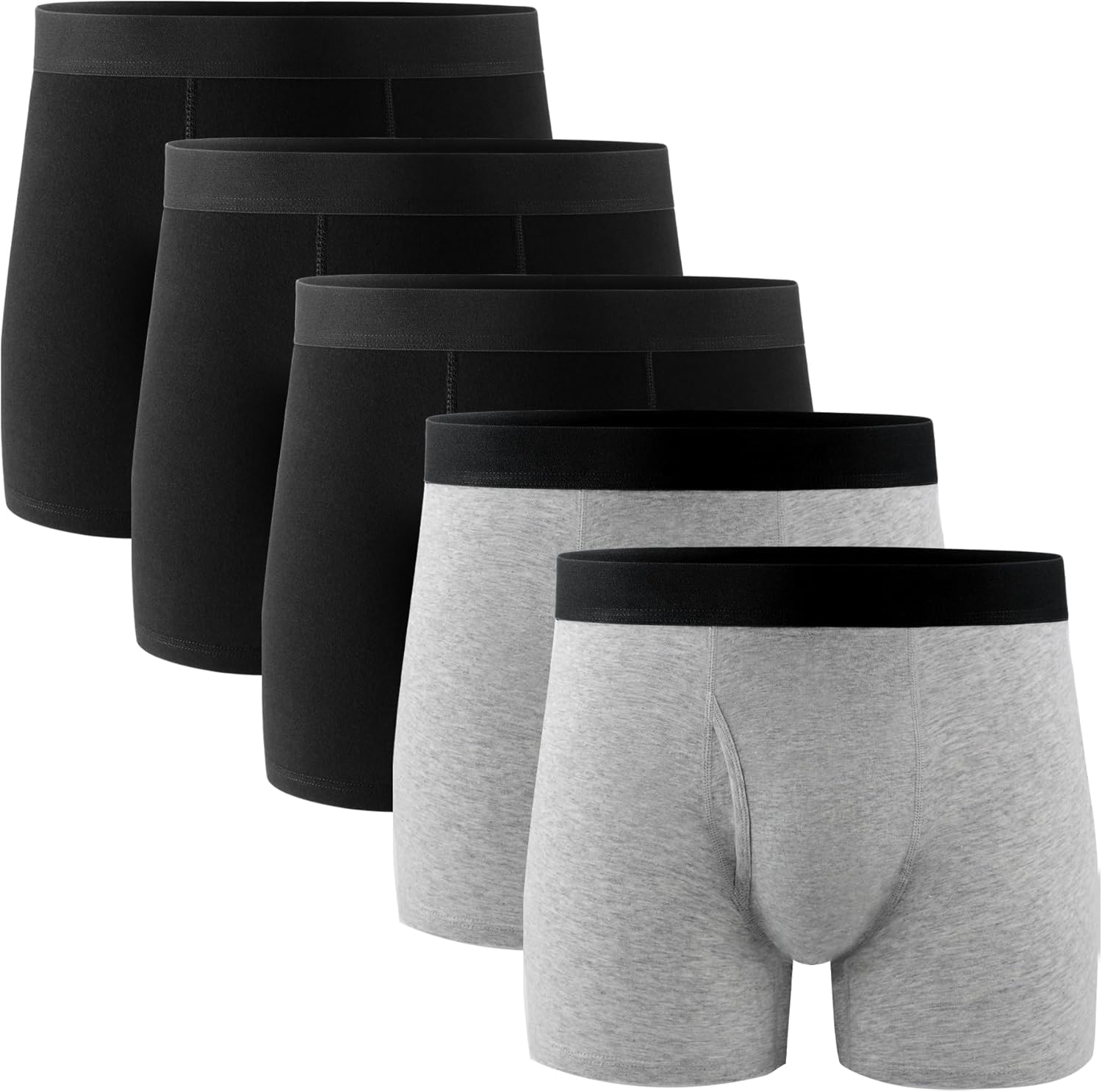 POPKOK Mens Big and Tall Underwear Cotton Boxer Briefs with Fly 5 Pack