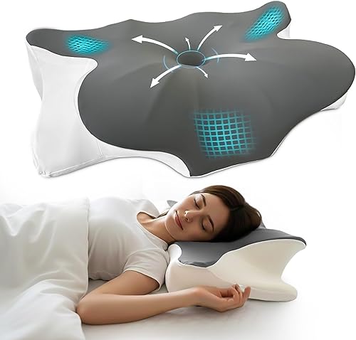 Almohada cervical de espuma viscoelástica, diseño contorneado para dormir de lado, gris