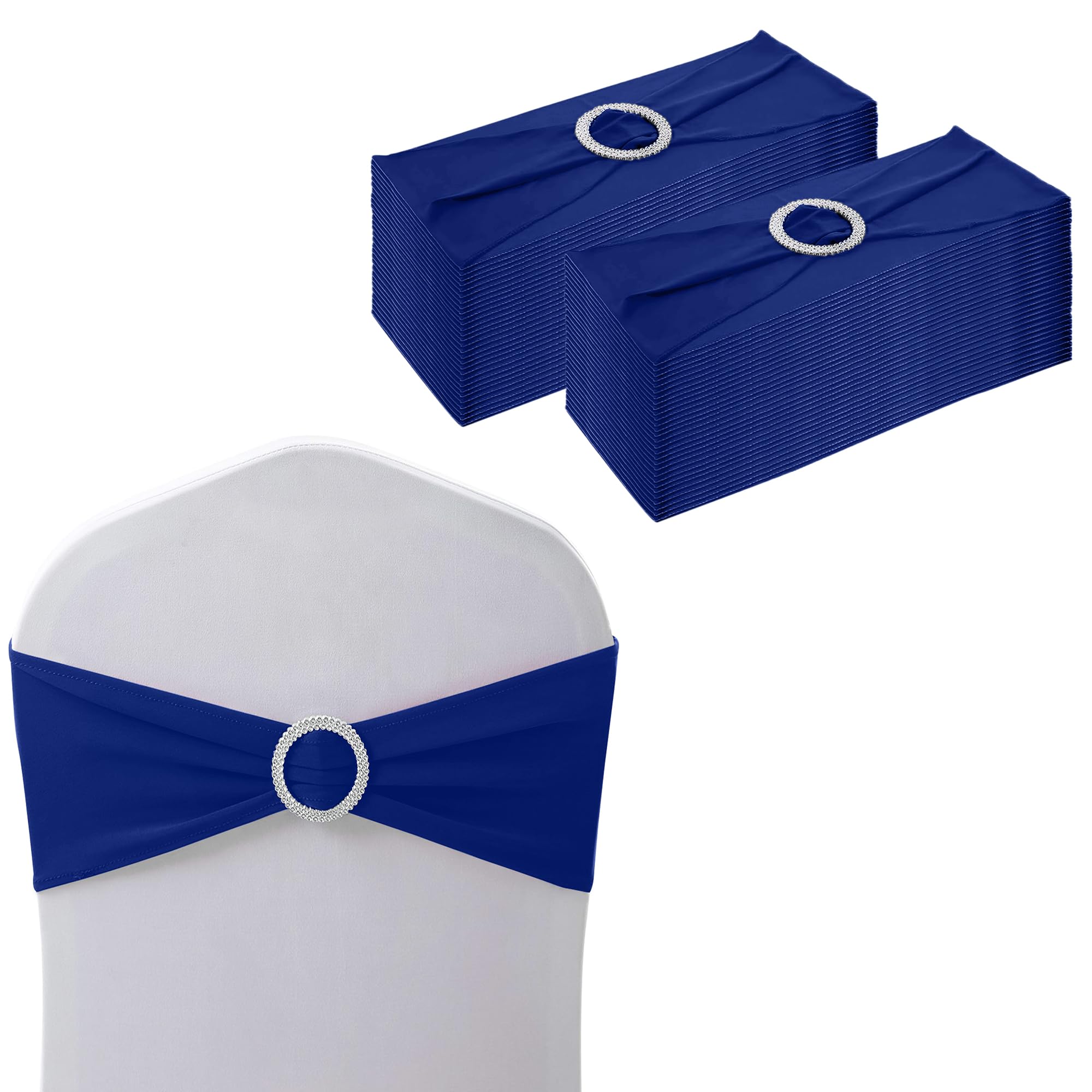 WedDecor Stretch Chair Bands Plain Spandex Band with Slider Buckle for Wedding Party Chair Decoration, Events Supplies, Formal Meeting, Royal Blue, 13 x 6 Inches, 25pcs