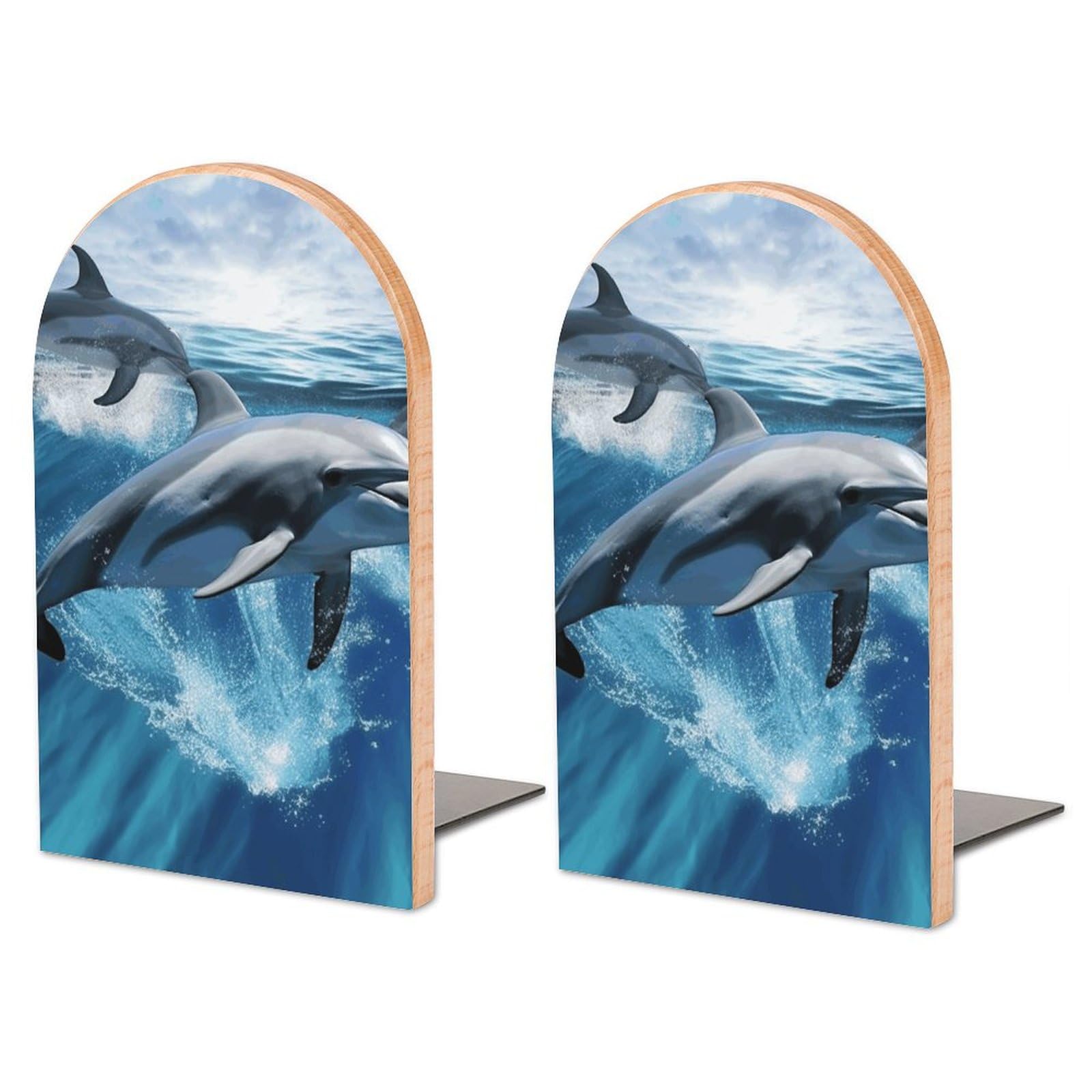Serre-livres grands dauphins en hêtre pour organiser les livres de bibliothèque
