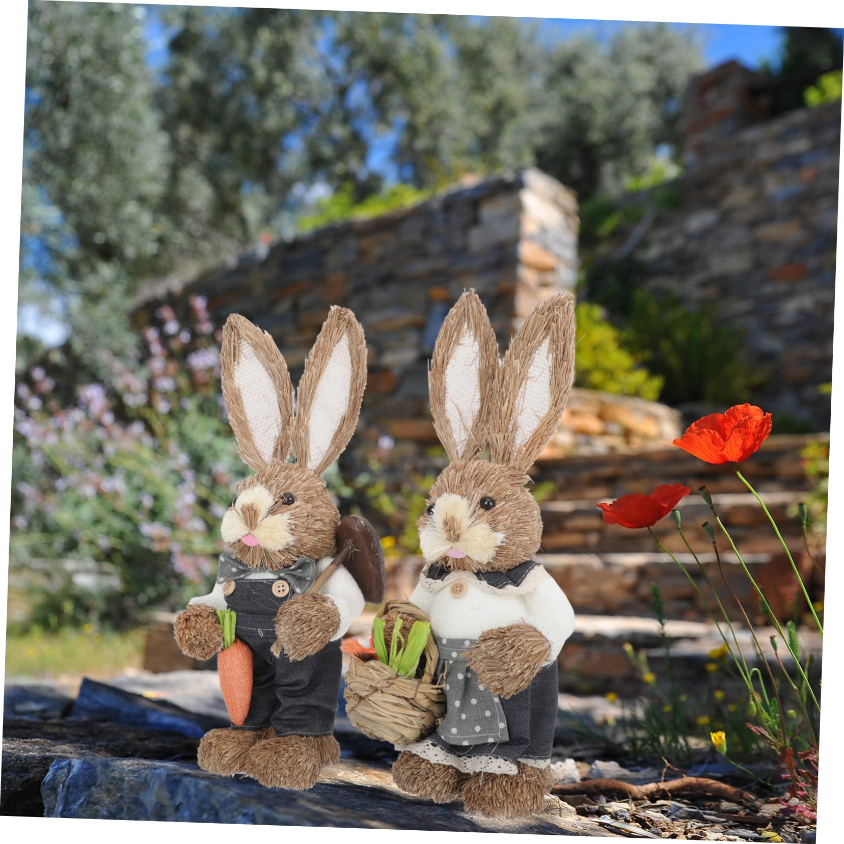 IMIKEYA 2sets Ostern Bunny Figurine Hand Woven Stroh Ornament Ostern 2 Stücke * 2