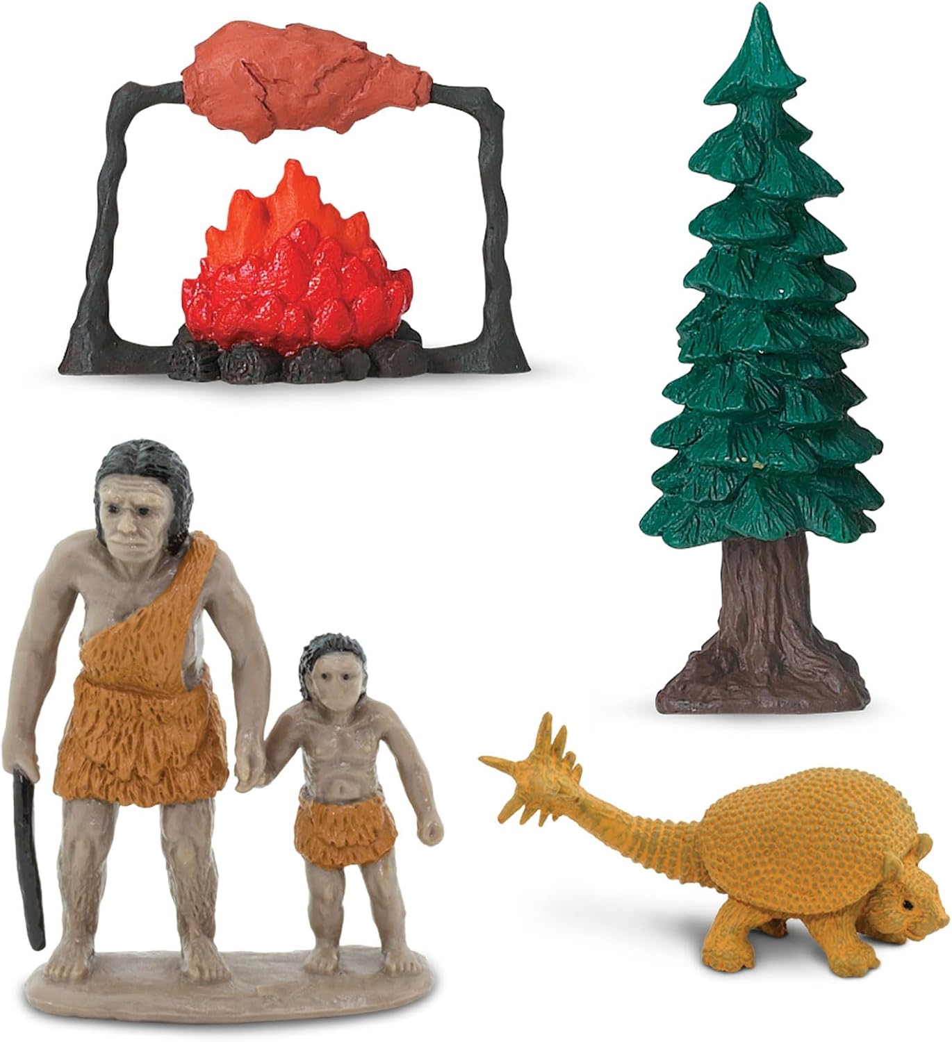 Safari Ltd. Prehistoric Life TOOB - 12 Figurines: Caveman, Cavewoman, Volcano, Mammoth, Doedicurus, Smilodon, Sloth, Dinosaurs - Educational Toy Figures For Boys, Girls & Kids Ages 3+
