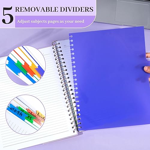 Miniatura 3 de CAGIE Cuaderno de 5 materias con rayas universitarias de 6 x 8 pulgadas, tapa dura, con 5 divisores de colores extraíbles, 240 páginas, cuadernos