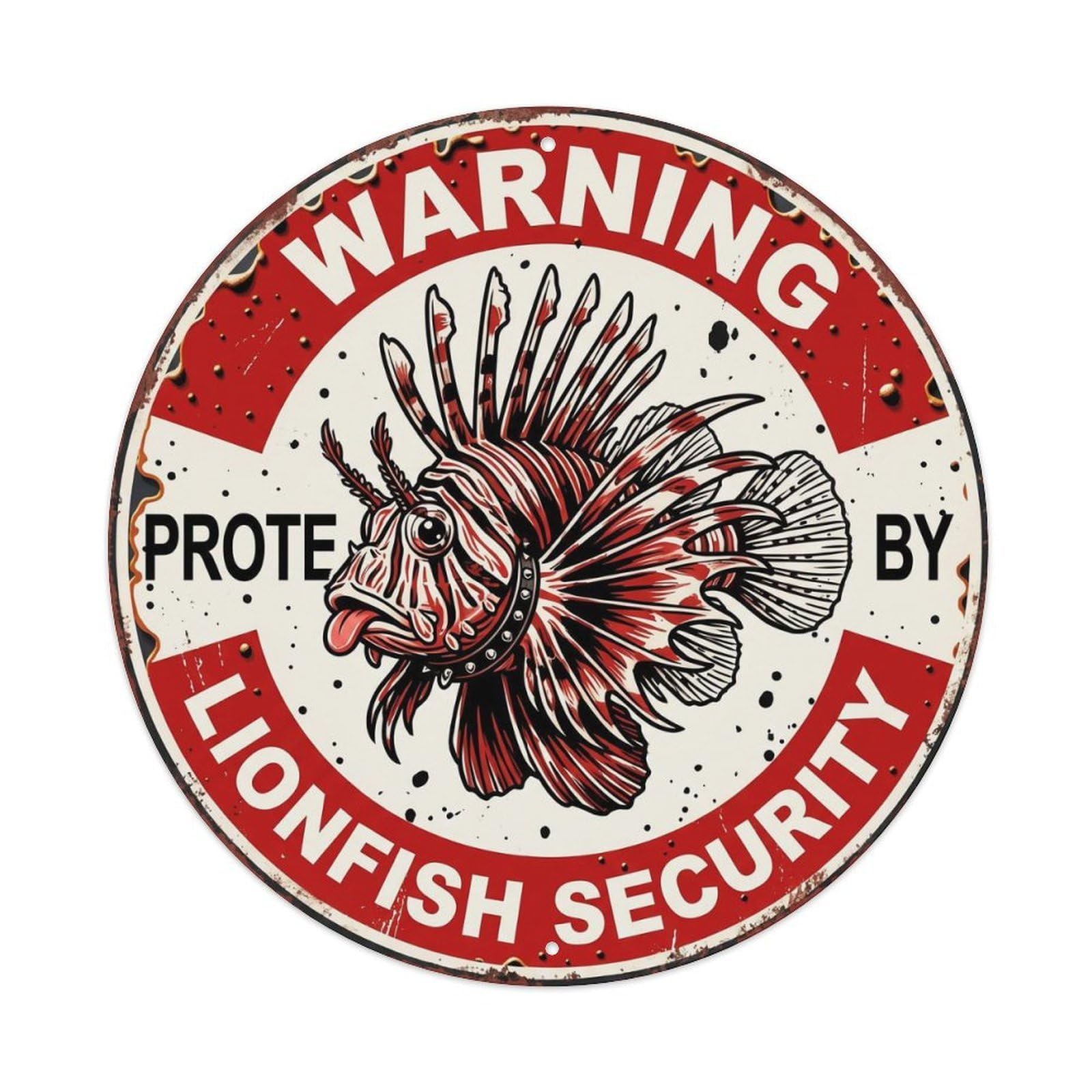 Tgrcjimh Style Metal Tin Sign Warning Protected By Lionfish Security Vintage