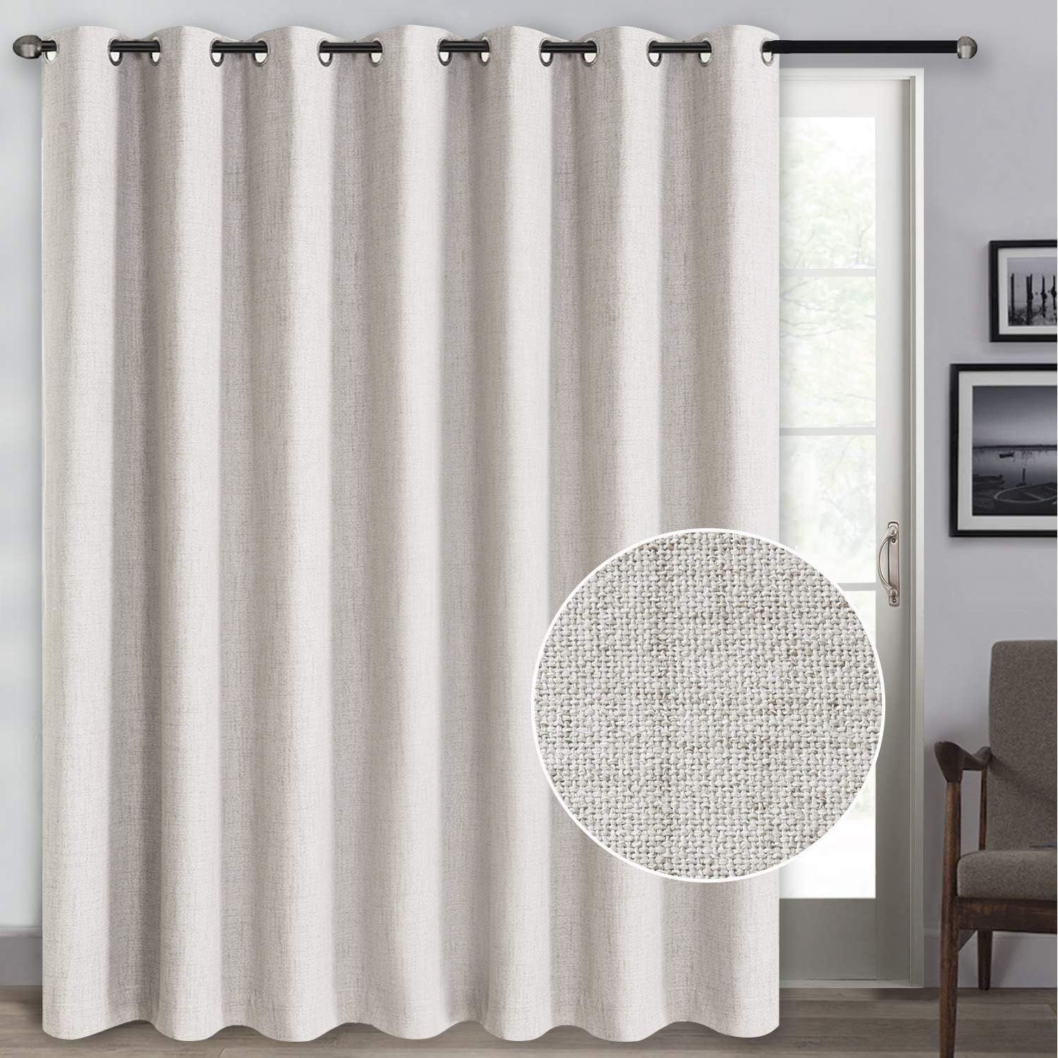 Rose Home Fashion 100% Blackout Curtains 96 Inches Long, Sliding Door Curtains for Living Room Linen Textured Patio Door Curtains Drapes Extra Wide Grommet Curtain Panel-1 Panel (100x96 Beige)