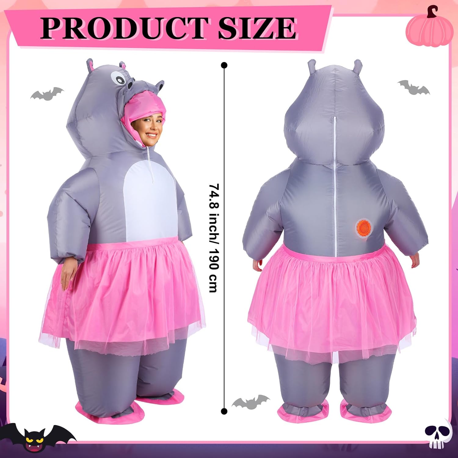 Halloween Hippo Inflatable Costume for Adult Blow up Ballerina Hippo Costume Halloween Inflatable Funny Suits for Men Women Cosplay Party Dressed up - Image 2