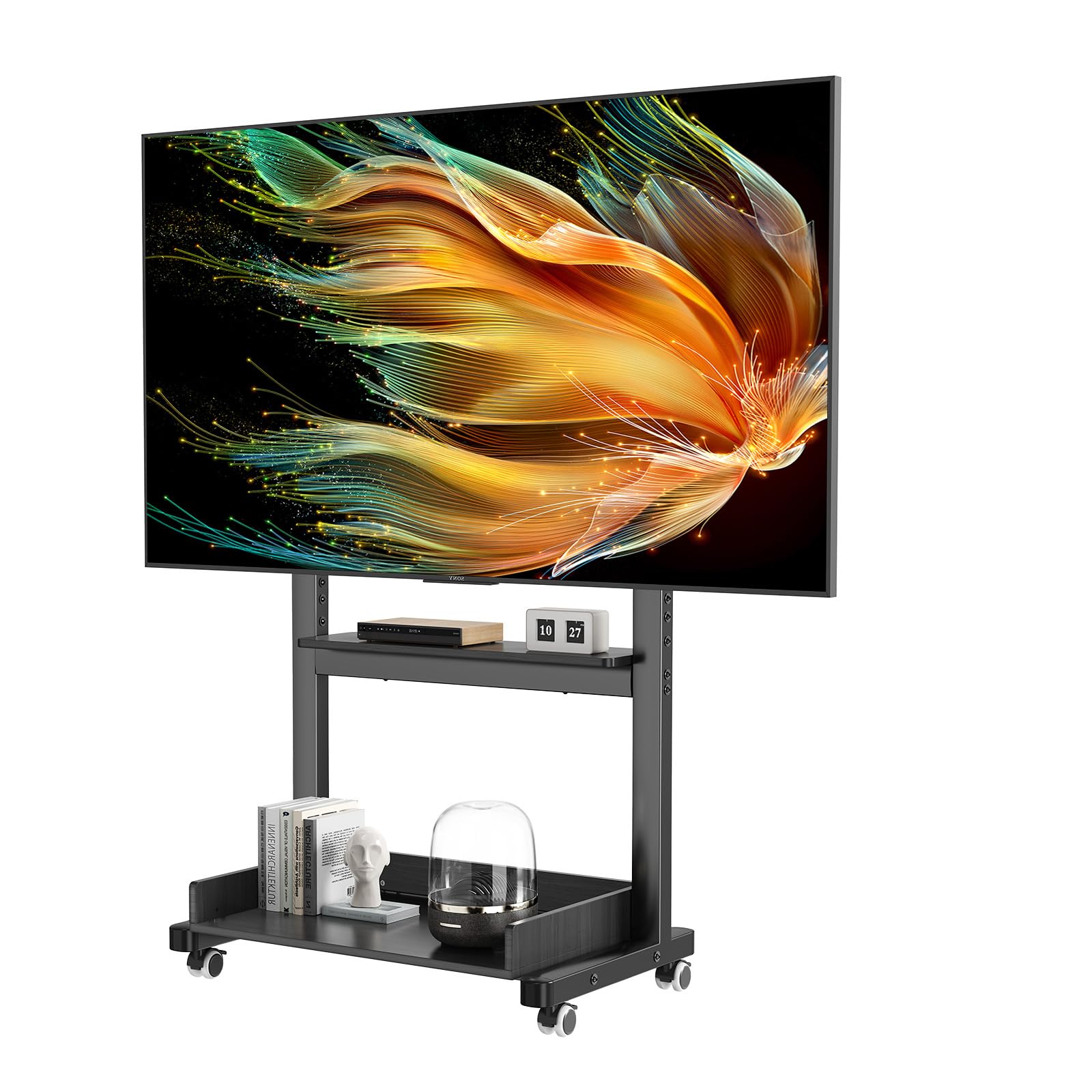 Hovadova Heavy-Duty Mobile TV Stand for 32-75 Inch TVs, Easel Rolling TV Cart with Wheels & Wooden Storage Shelf, Holds Up to 88lbs