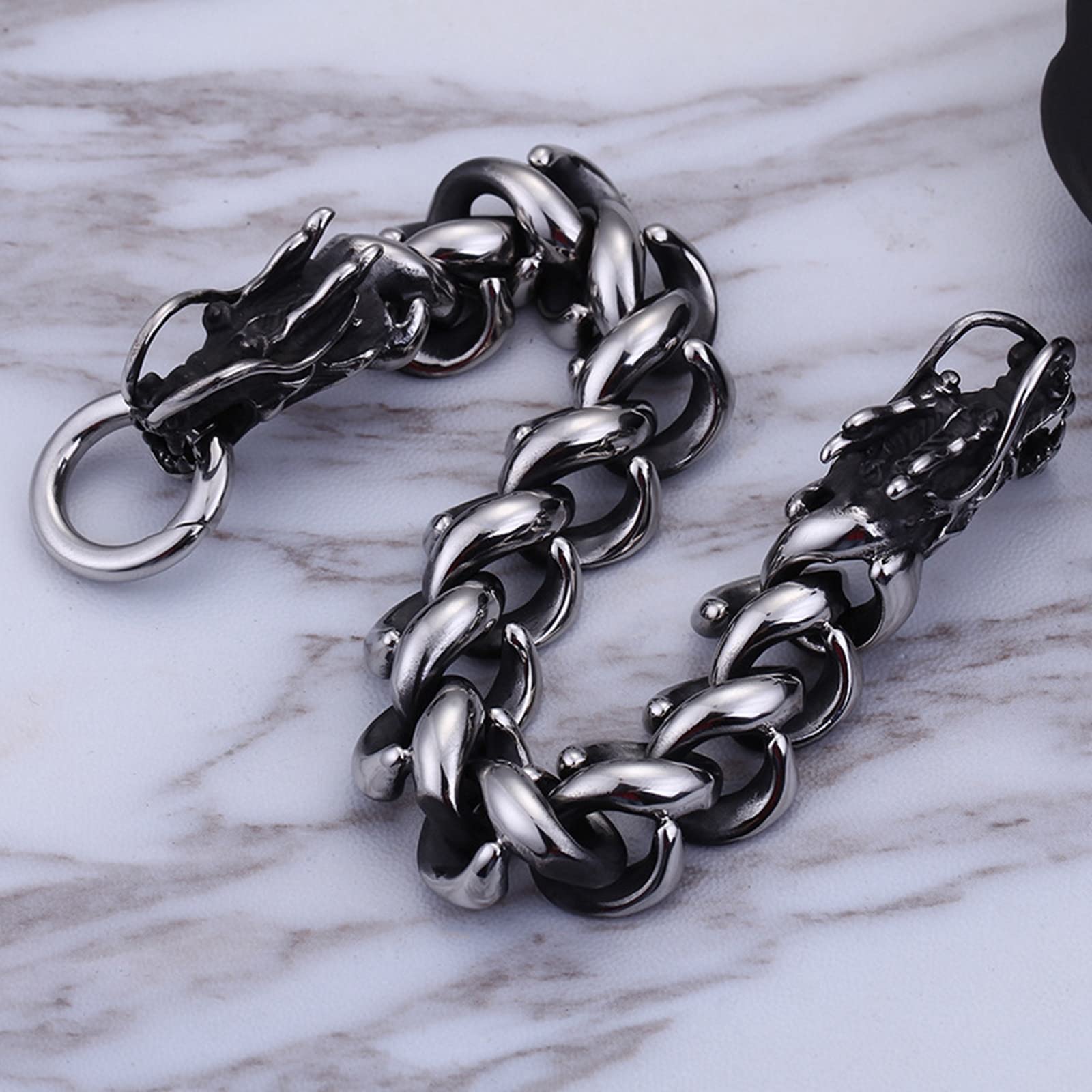 AMDXD Herren Personalisiert Armband aus Edelstahl, Drachen Panzerkette Kettenarmband Tolles Geschenk für Männer und Frauen, Länge 22cm, Schwarz