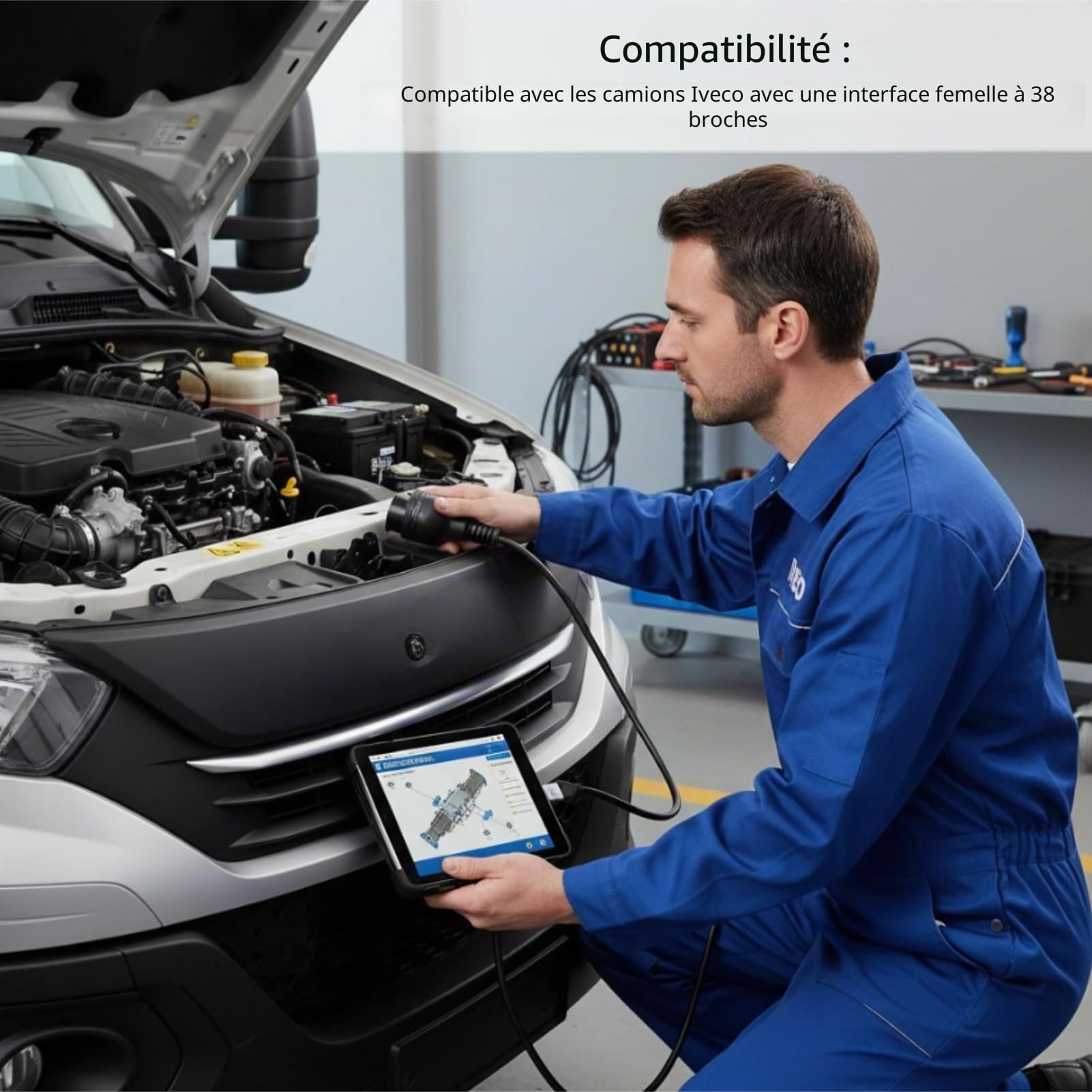 Tbest OBD2 Iveco, Adaptateur OBD Iveco, 38 Pin à 16 Pin, Câble de Diagnostic pour Camion