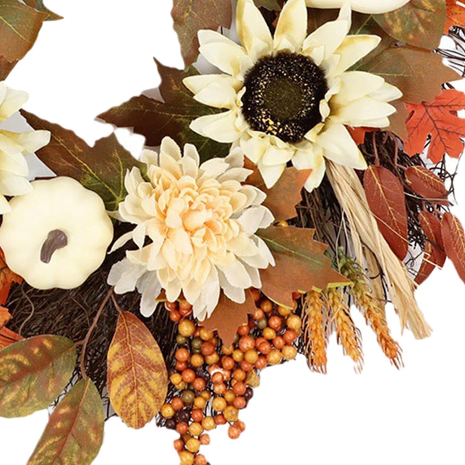 AGAATI Türkranz, Herbstkränze für die Haustür, Herbstkürbiskranz, Türkranz für die Vordertür, kreativer Sonnenblumen-Erntedankkranz, 60 cm (Größe: 60 cm) (60 cm)