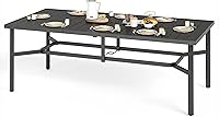 SUNSHINEVALLEY 83" Rectangle Patio Dining Table for 8, Rust-Resistant Metal Outdoor Table with Umbrella Hole, E-Coating Steel Frame