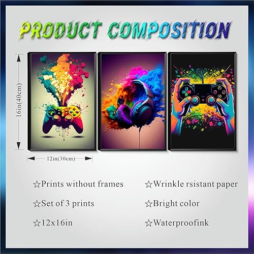 Miniatura 3 de Juego de 3 arte de pared para decoración de sala de juegos, control de videojuegos, decoración de pared, póster de lienzo para videojuegos,