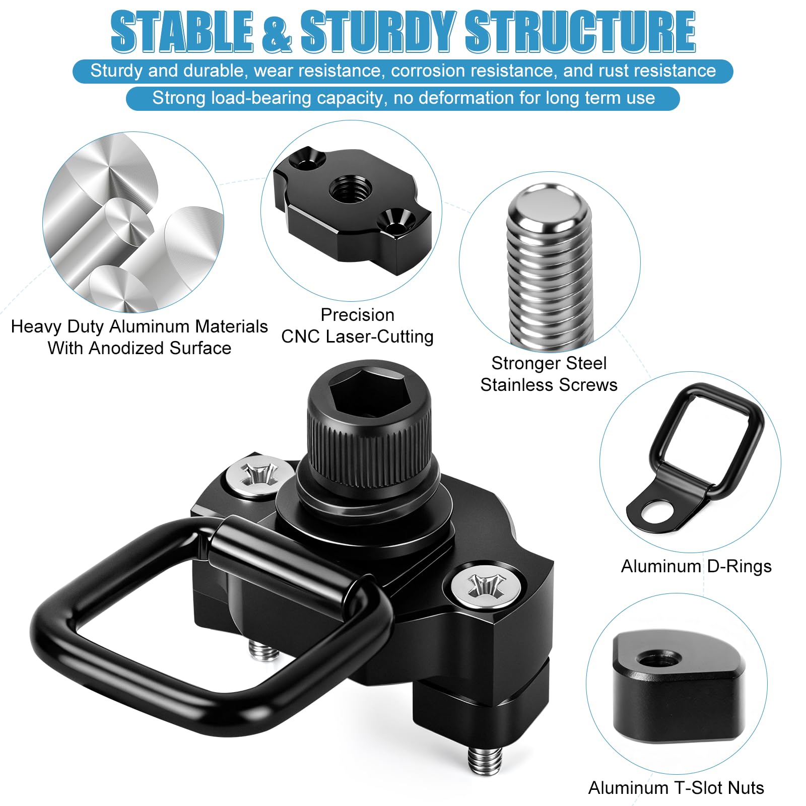 UTV ATV Anclajes de amarre de anillos en D de aluminio para CFMOTO Cforce Zforce Uforce 1000 950 800 600 625 U10 Accesorios, Sistema de anclaje de amarre de anillos en D resistente para UTV