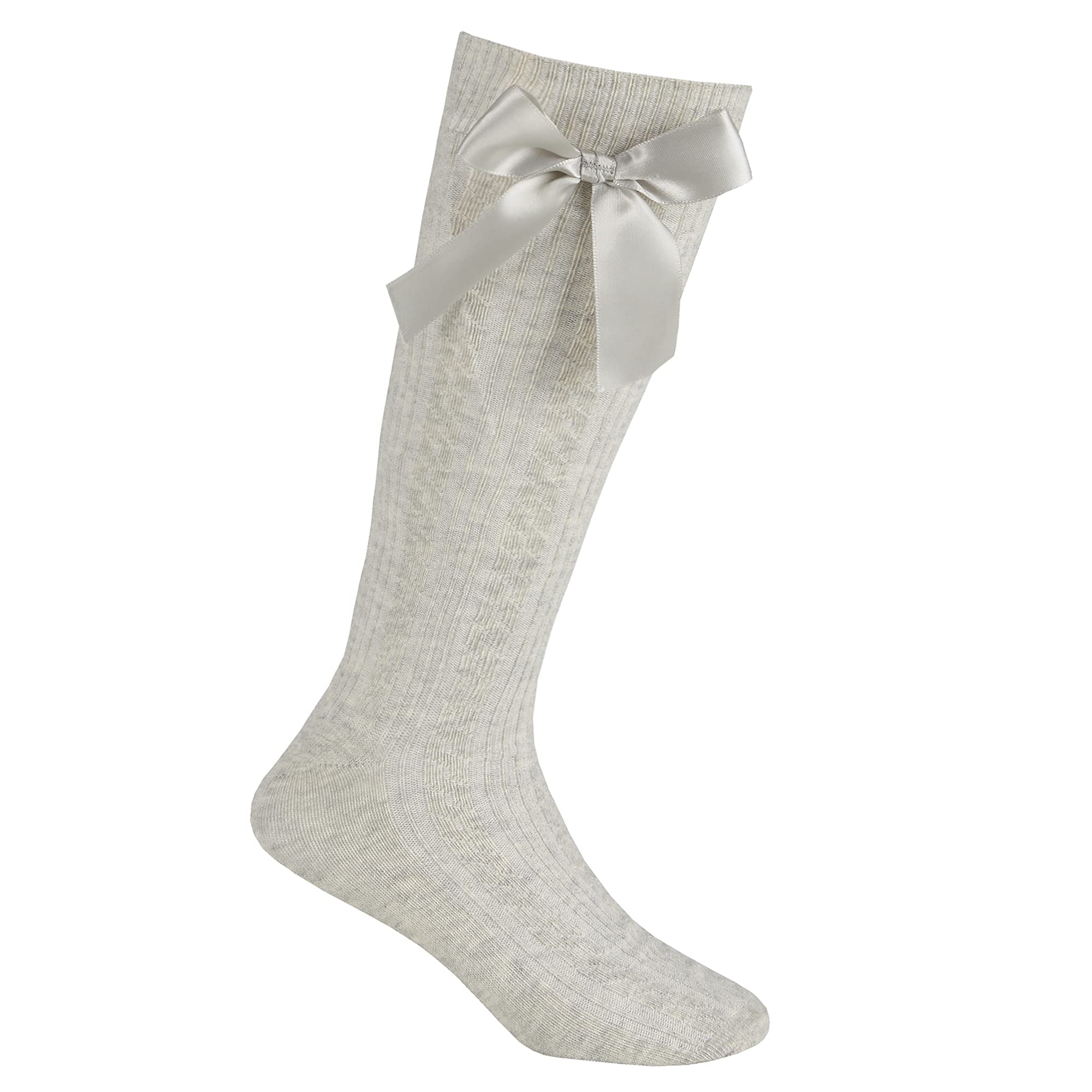 Undercover Girls Light Grey Marl 2 Pairs Cable Knit Knee High Satin Bow Socks (12.5-3.5, )