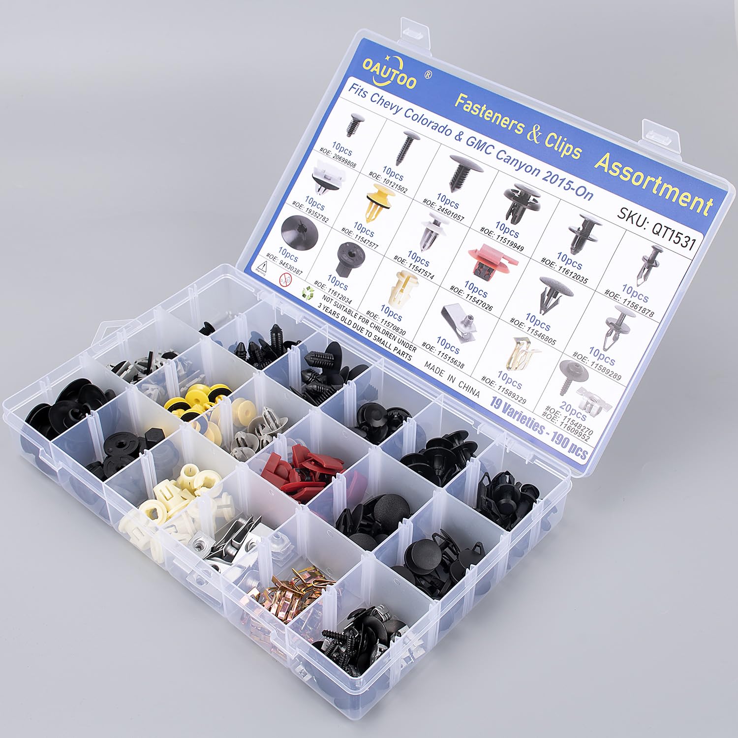 OAUTOO 190pcs fits Chevy Colorado & GMC Canyon 2015-On Auto Body Interior and Exterior Retainer Fastener Clip Assortment