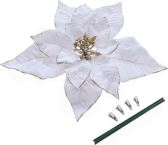M2cbridge Artificial Christmas Flowers Red Velvet Poinsettia Floral Picks for Christmas Wreath Tree Ornaments(4pcs Extra Large White)