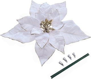 M2cbridge Artificial Christmas Flowers Red Velvet Poinsettia Floral Picks for Christmas Wreath Tree Ornaments(4pcs Extra Large White)