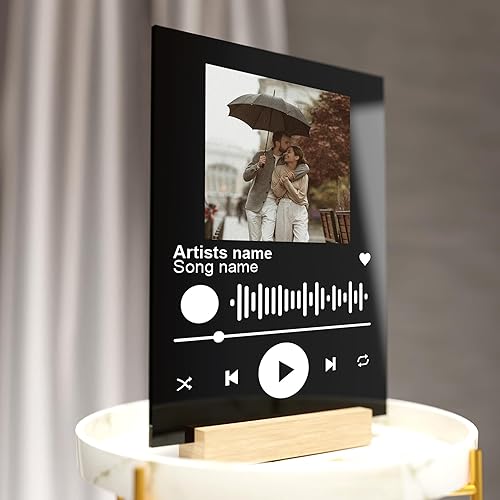 CRYPTONITE Placa de acrílico personalizada de Spotify en blanco o negro  Placa acrílica personalizada con tu canción y foto favorita  Regalos de San