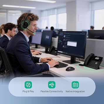 Yealink Phone Headsets for Office Phones YHS34 QD to RJ9 Wired Headset | Leather ear pads,Compatible with Poly Snom Grandstream Phones Desk Landline Headset with Microphone -Mono/72g/2.1m Cable
