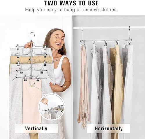 Miniatura 6 de CINKSY Percha de falda para pantalones que ahorran espacio 5 en 1 para pantalones y jeans con espuma antideslizante acolchada de metal con clips