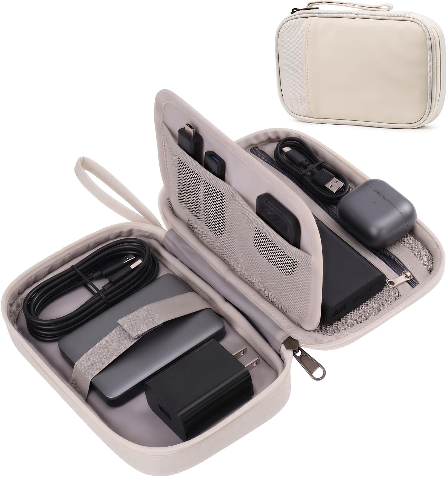 Electronics Organizer, Tech Electronic Accessories Bag Storage Case Traveling Accessories Waterproof Bag for Phones, Cables, Chargers (S2-Beige)