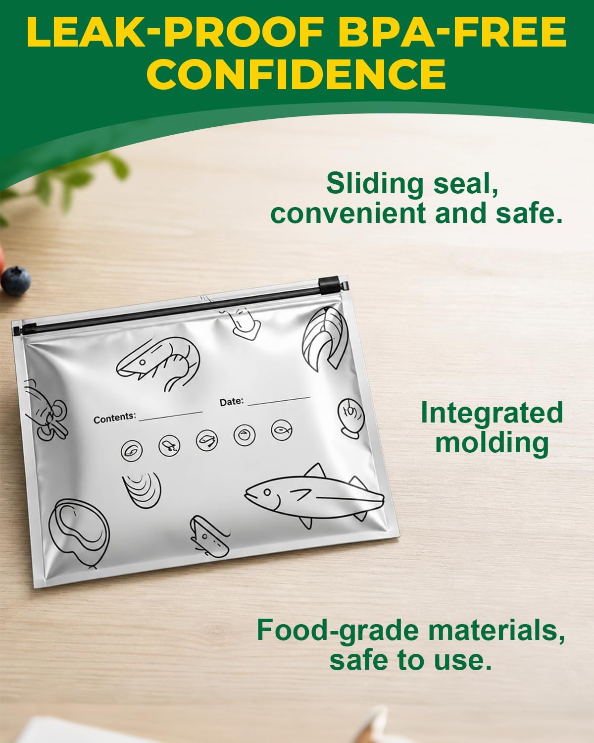 DKP 120 Pcs Reusable Mylar Bags, Three Sizes Packaging Smell Proof Baggies, Waterproof Aluminum Foil Stand Up Pouches Freezer Containers for Beans Vegetables Rice Meat Long Term Preservation, BPA Free image 4