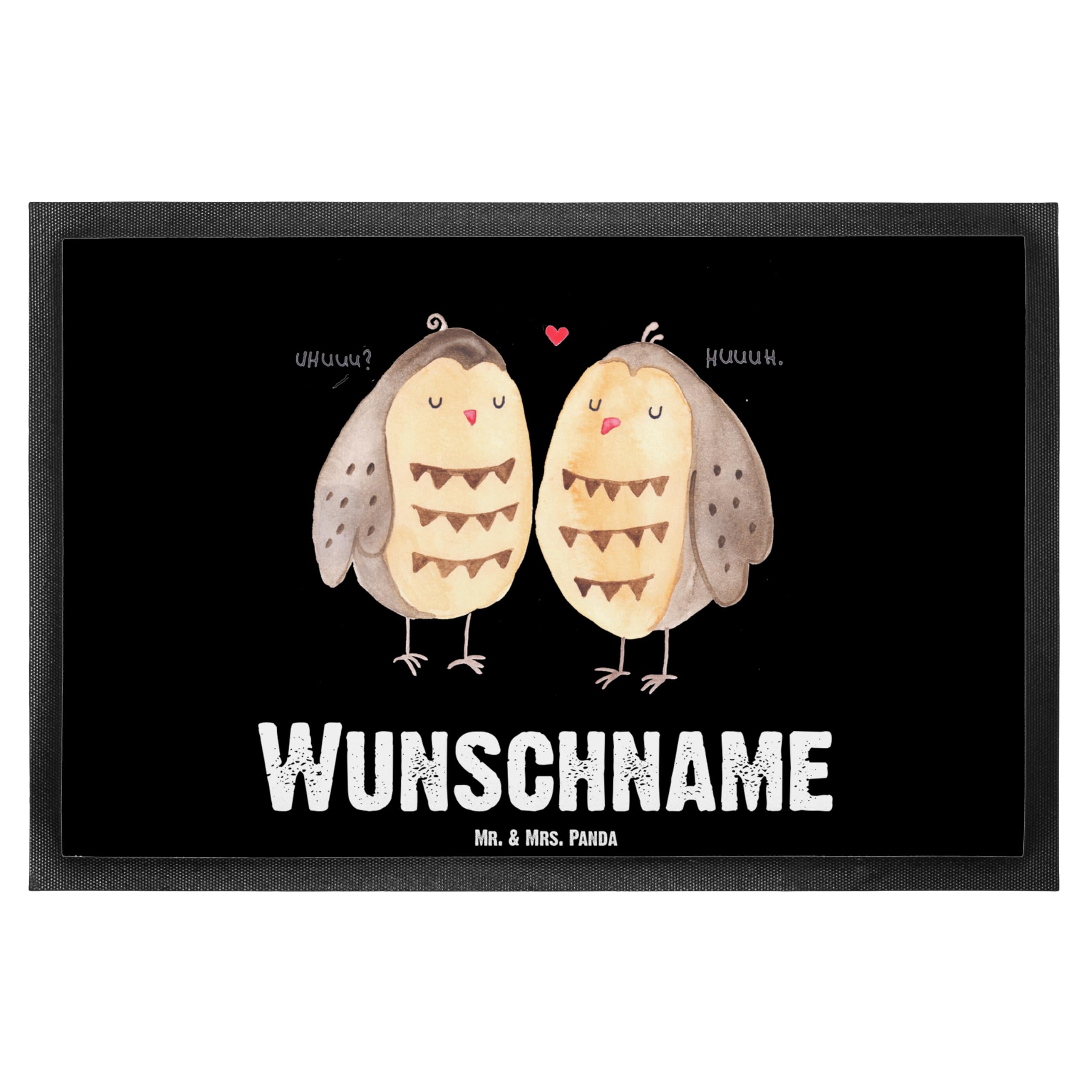 Mr. & Mrs. Panda Personalisierte Fussmatte Eulen Liebe 40 x 60 cm - Geschenke, Freundin Geschenk, mit Namen, Eule, Fußmatte Name, personalisierbar, Fußabtreter personalisiert, Pärchen, Freund