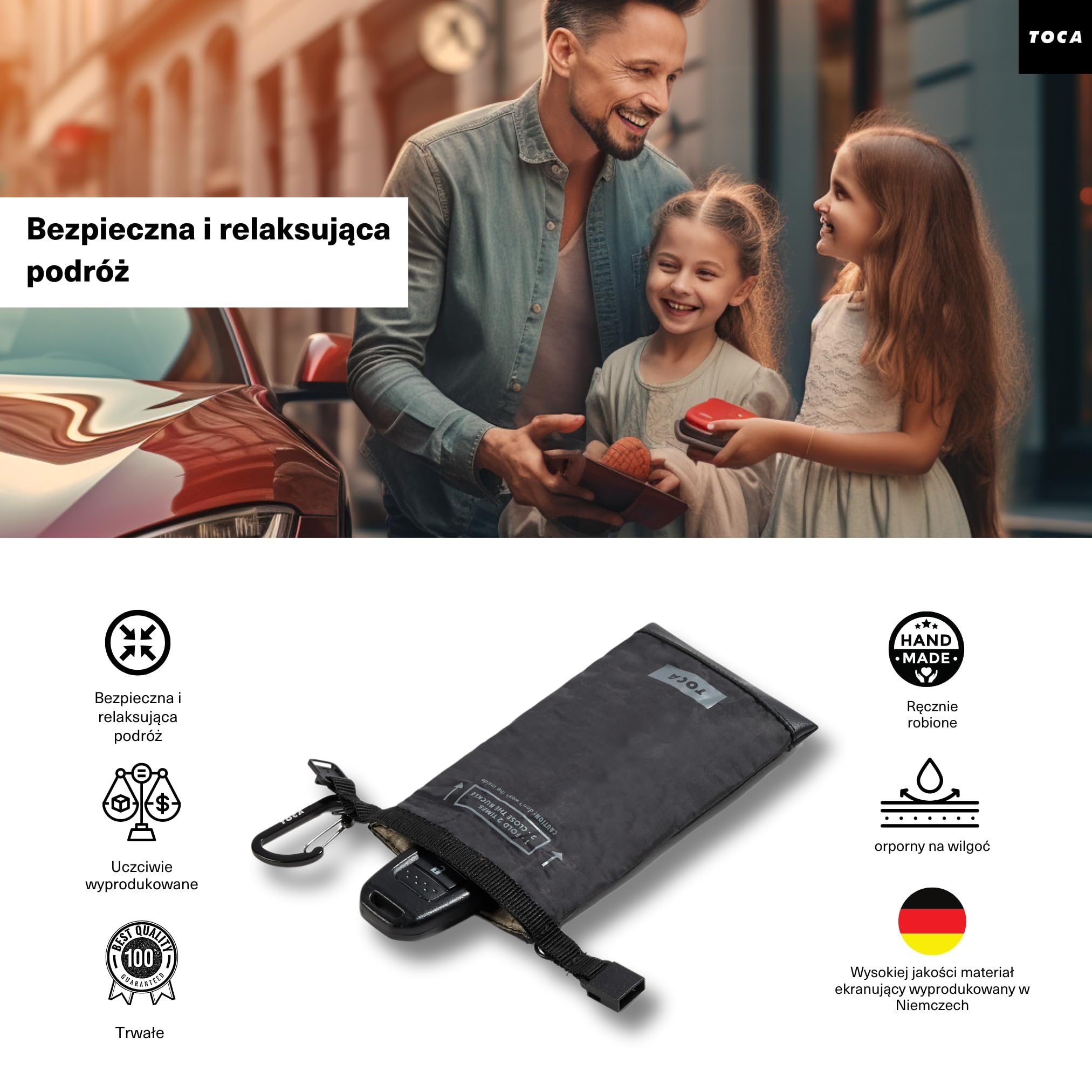 TOCA Faraday Etui - RFID & Anti-Tracking, Ochrona GPS, Praktyczny, Wodoodporny, Bezpieczeństwo Kluczy i Telefonów, Laptopów