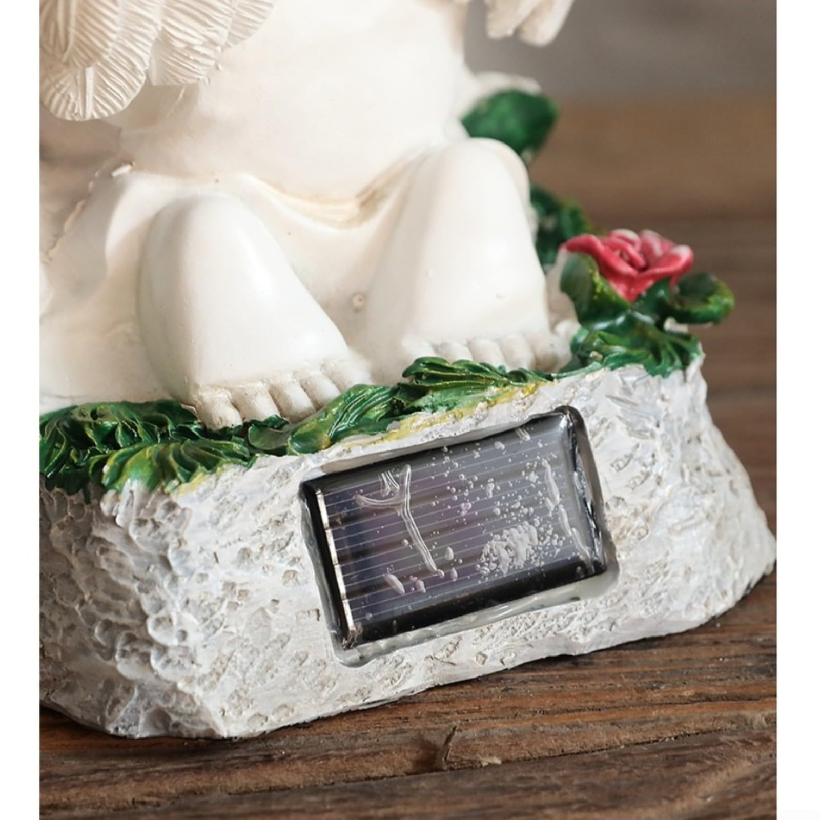 Statua di angelo in resina a energia solare, 15 cm, in ginocchio, con luce automatica, per giardino, matrimonio, cimitero, bianco