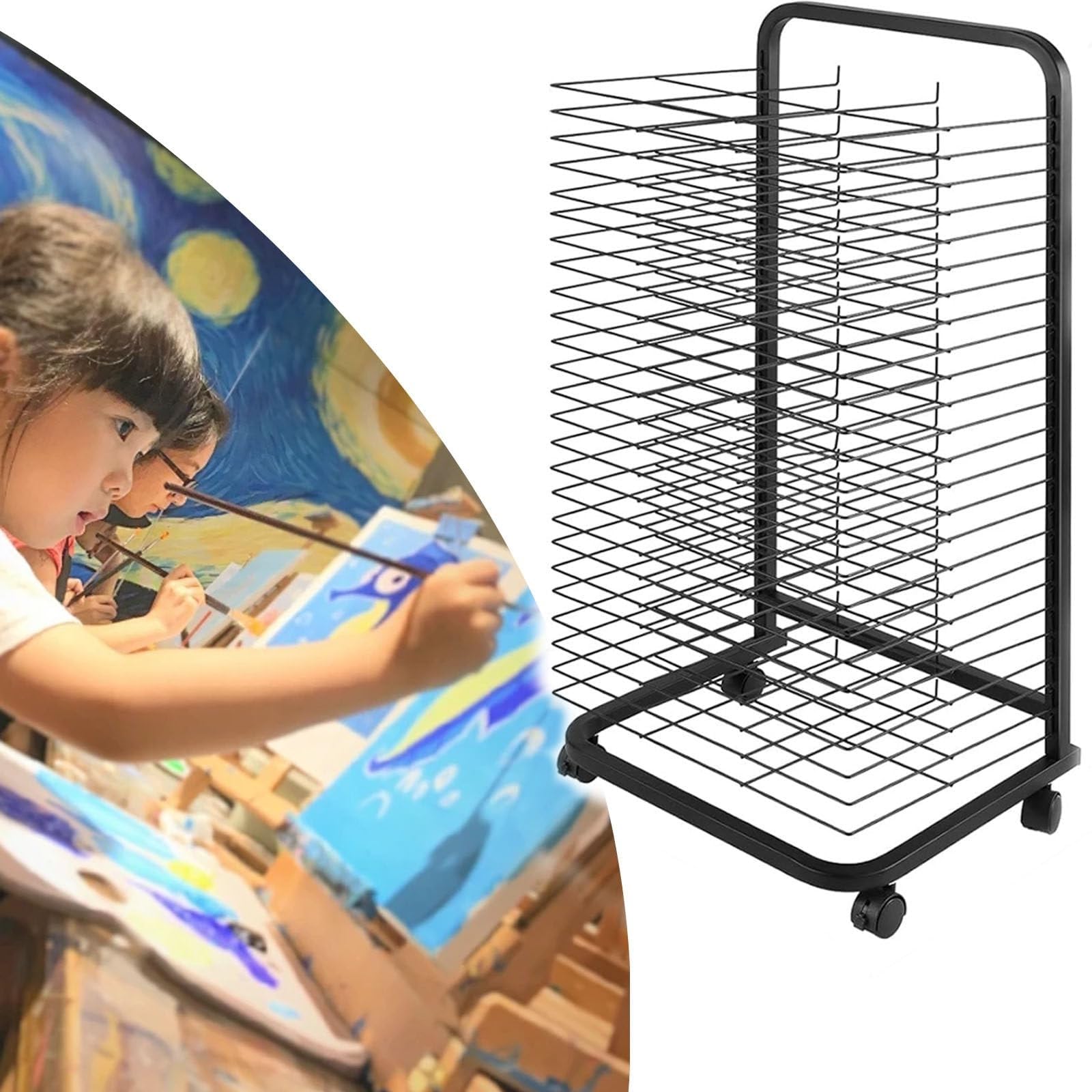 Aioneer Art Drying Rack - Sturdy Metal Art Rack, Keep Artwork Protected While Drying, Steel Drying Painting Racks, Sturdy Paint Drying Rack With Lockable Wheels, Space Saving Rack Drying,20 Shelves