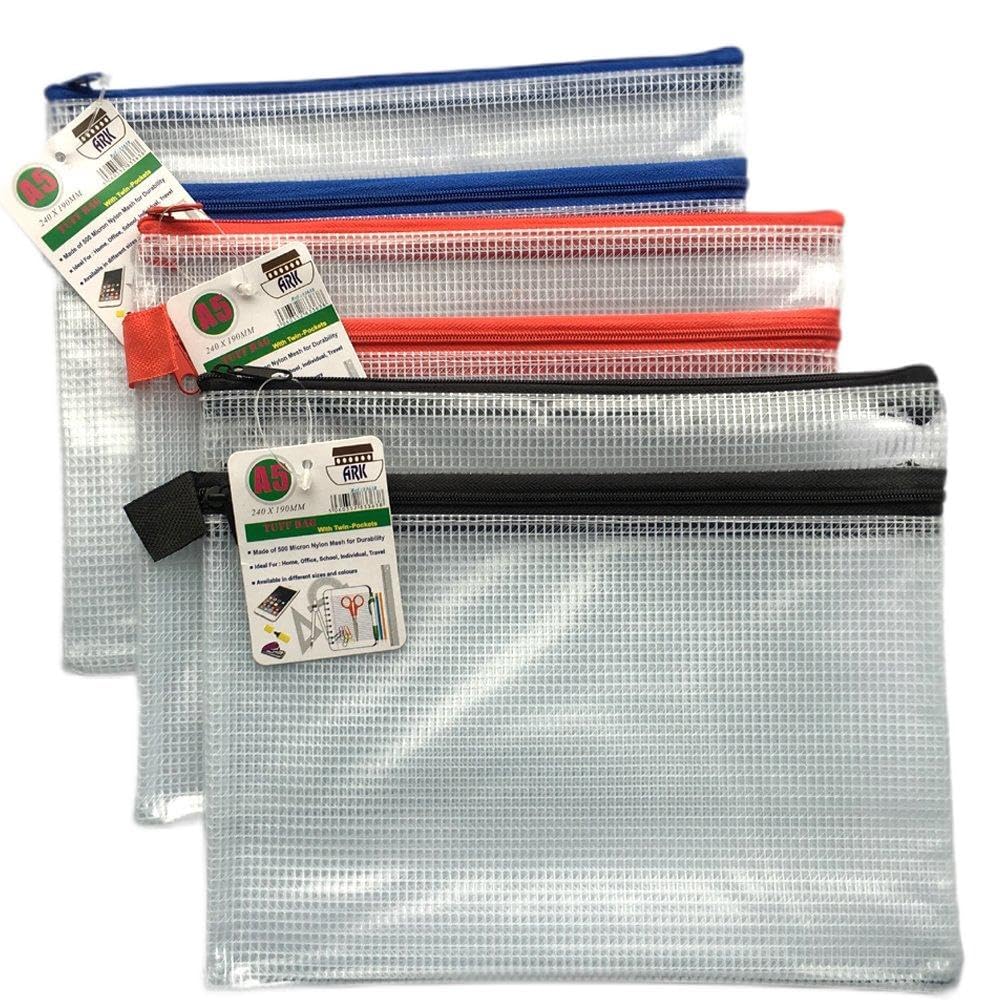 Ark A5 Twin Pocket Tuff Bag School Storage Strong Pencil Pen Case Zip Wallet (230X 180mm) from B&Q
