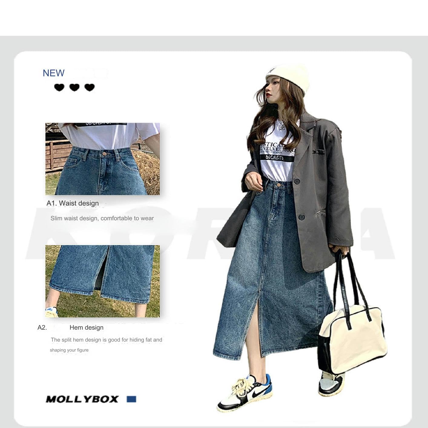 Gonna Lunga Donna Gonna Lunga da Donna Gonna Blu con Spacco Laterale A Vita Alta Gonna Aderente in Denim Gonna Midi in Denim da Donna con Spacco