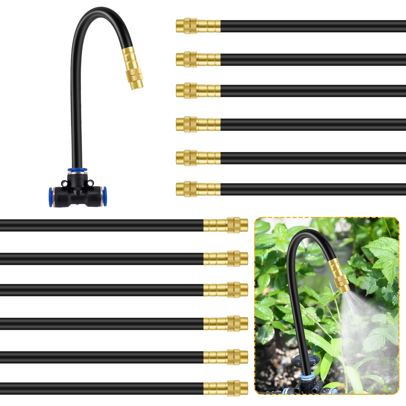 AOOWU Irrigation Spray Nozzles, 12 Pcs 8mm Misting Nozzle, Adjustable Copper Atomizing Nozzle Drip Irrigation Sprayer, Atomizing Micro Sprinkler, Garden Cooling Irrigation Equipment for Lawn