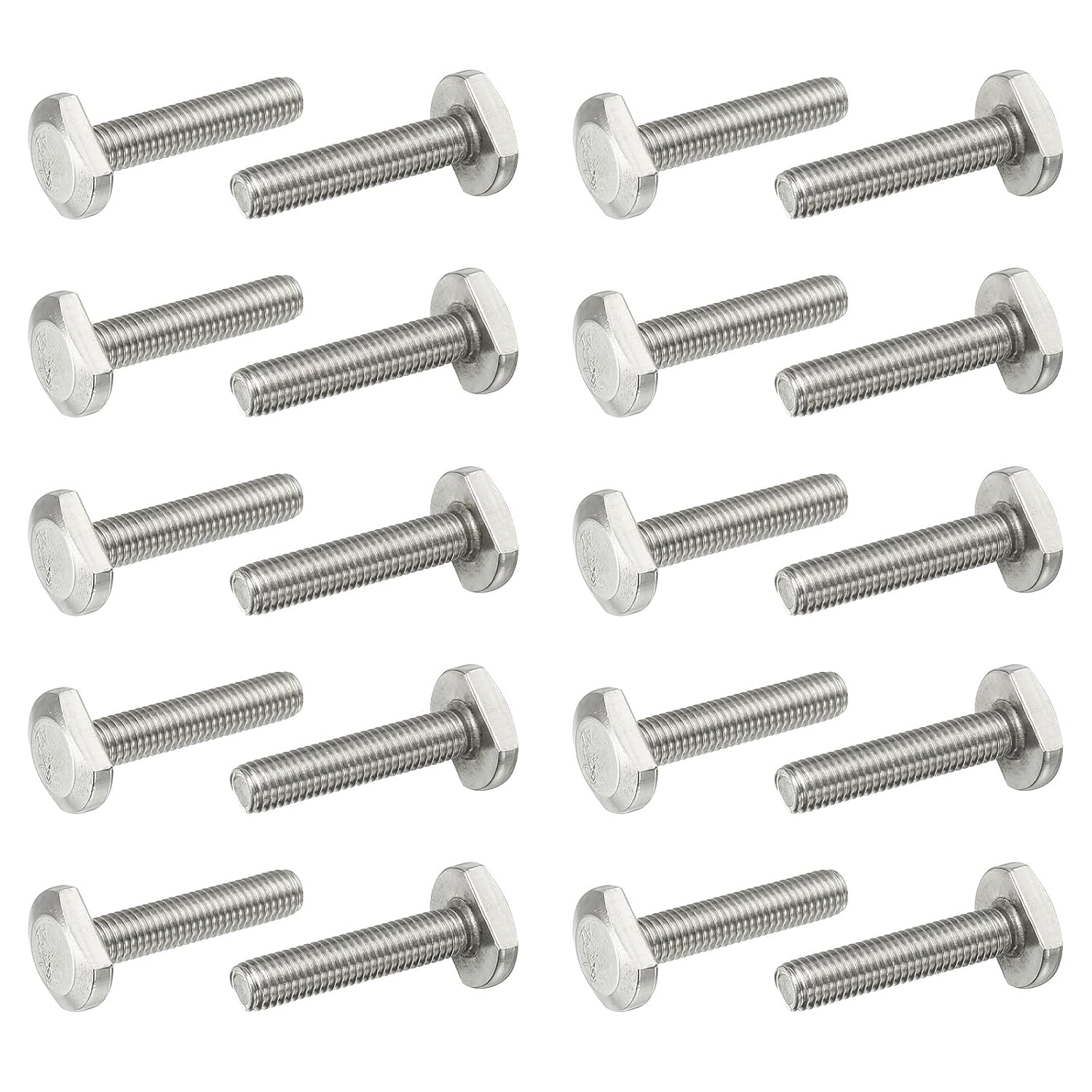 PATIKIL M8 x 40 mm T Slot Bolts, 20 Pcs 304 Stainless Steel Drop-in Bolt T Shape Stud Sliding Screw Metric Thread Hammer Head Bolt for T Track, Silver