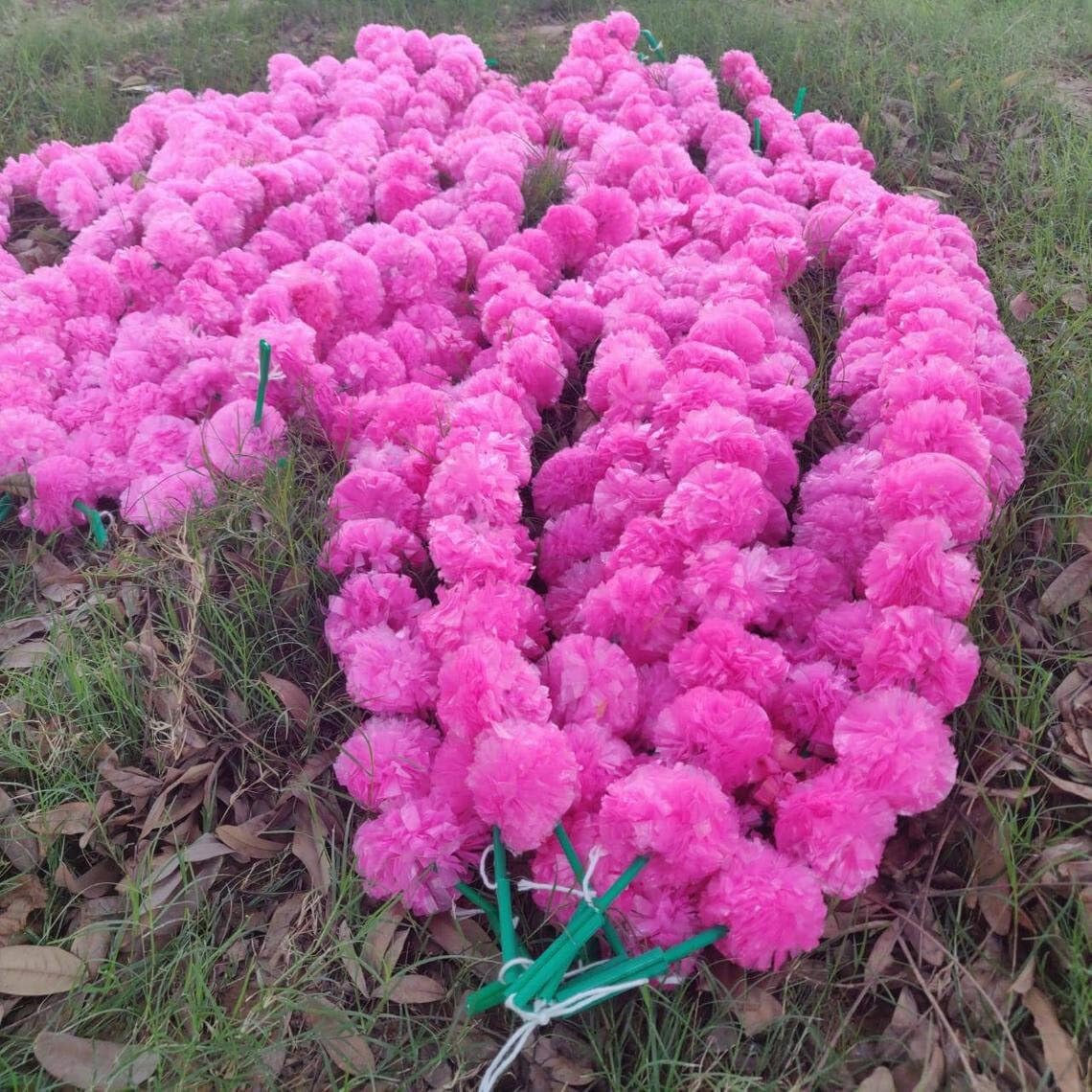 Girlanda ze sztucznych kwiatów nagietka (opakowanie 5 szt., różowa), 1,5 m każda, sztuczne kwiaty, jesienne pasma, dekoracja ślubna, Boże Narodzenie, festiwal, Halloween, dekoracja (30)