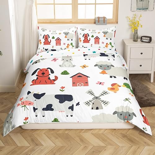 Vista 76 de Feelyou Funda de edredón de perro de dibujos animados, juego de ropa de cama para niños y niñas, perros y flores, funda de edredón con plantas Multi