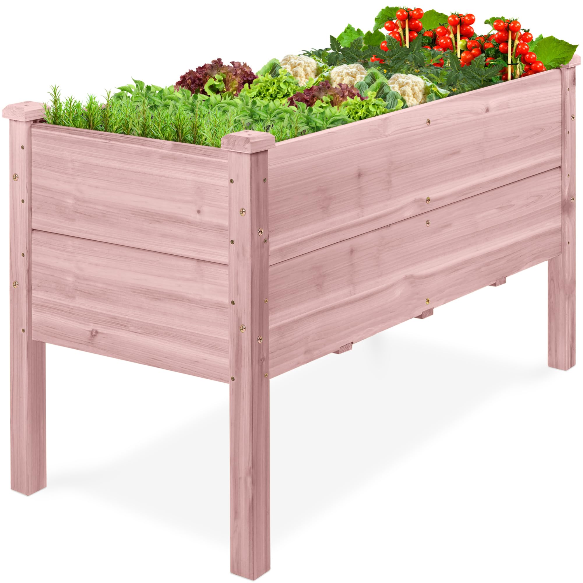 Best Choice Products 48" x 24" x 30" Raised Garden Bed with Extra Deep 16" Depth, Elevated Wood Planter Box Stand for Backyard, Patio, Balcony, Natural Fir Wood - Pink