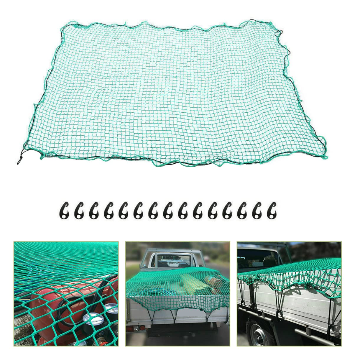 Sosoport Rete di Carico Elastica in Nylon 2,5x3,5 M con Ganci per Cassone Pick-up e Rimorchio, Rete Anti-Caduta Resistente alle Intemperie per Traslochi, Campeggio e Trasporti Veicoli