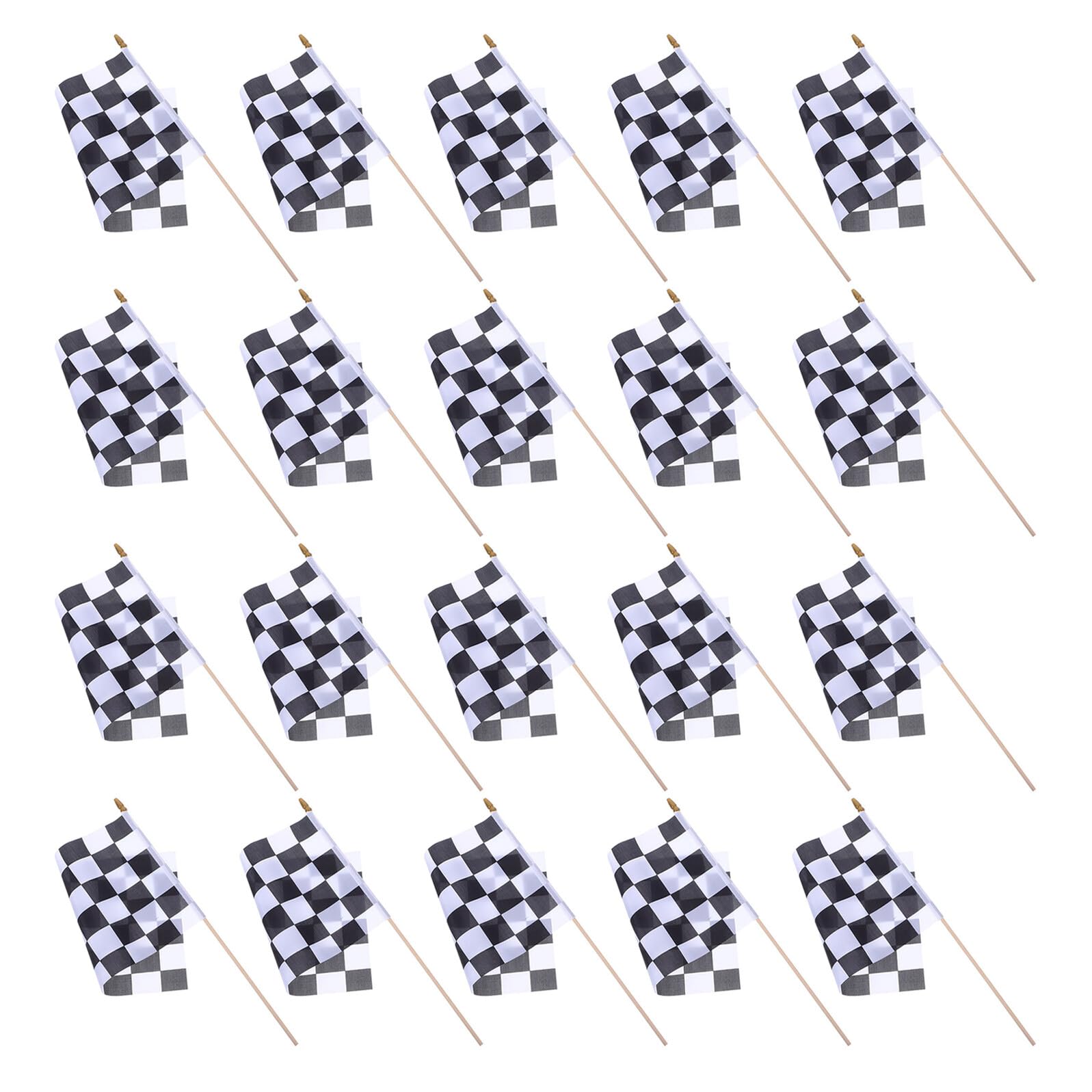Drapeaux de course à carreaux noirs et blancs 20x30 cm avec bâton en bois Homoyoyo x24