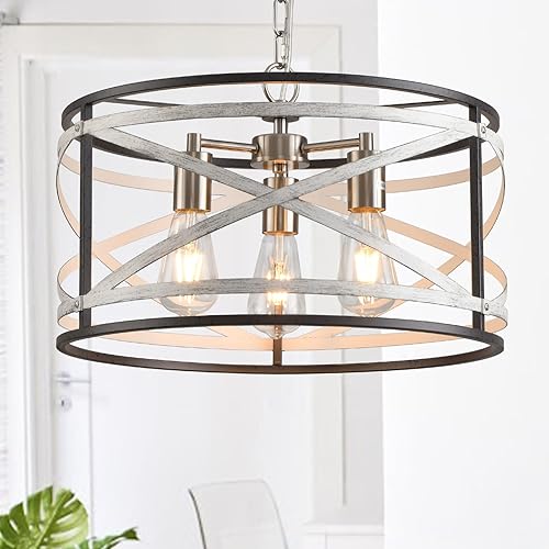 Candelabros de granja para comedor, lámpara de metal de 3 luces, lámpara de araña rústica de 18.5 pulgadas, lámpara colgante para cocina, vestíbulo,