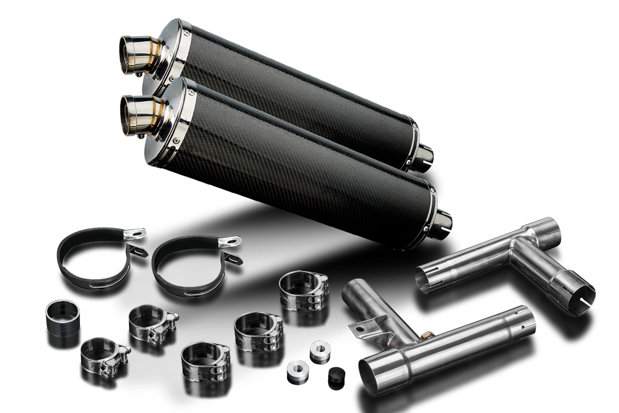 w800 DELKEVIC ステンレスフルエキマフラー Complete Exhaust with 16 Inch Bull Nose Mufflers to fit W800