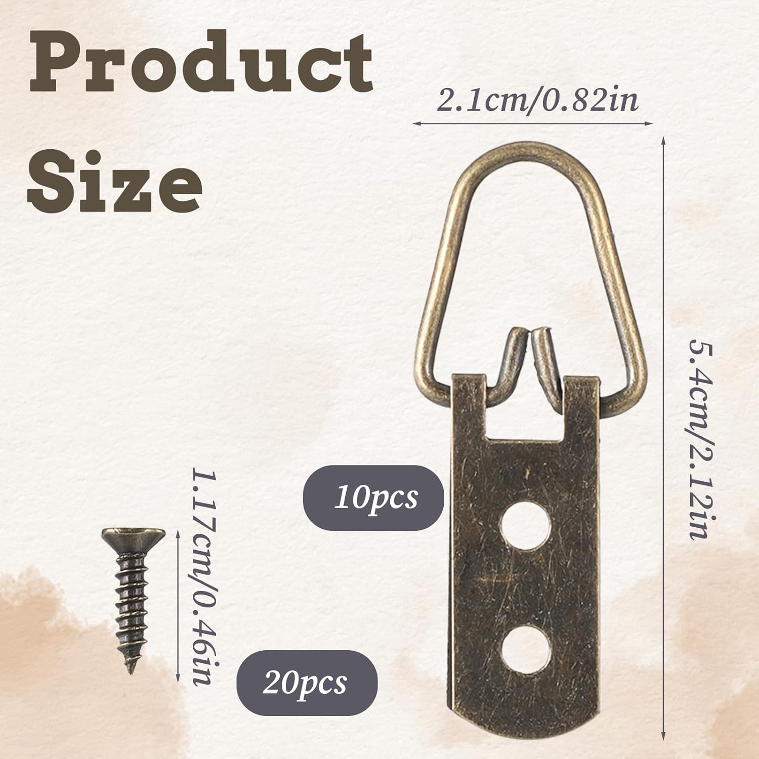 10 PCS D-Ring Picture Hangers, D Ring Hangers with Screws Heavy Duty Picture Frames Double Holes Clasp Pictures Hanging Brackets Hardware Pictures Hooks for Clock Paintings Artwork Photo Frame Mirrors