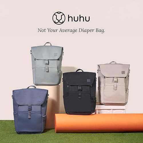 Miniatura 9 de Huhu Mochila para pañales  Bolsa de bebé resistente al agua para mamás y papás  Incluye cambiador y bolsas, Negro medianoche, Mediana, Moderno