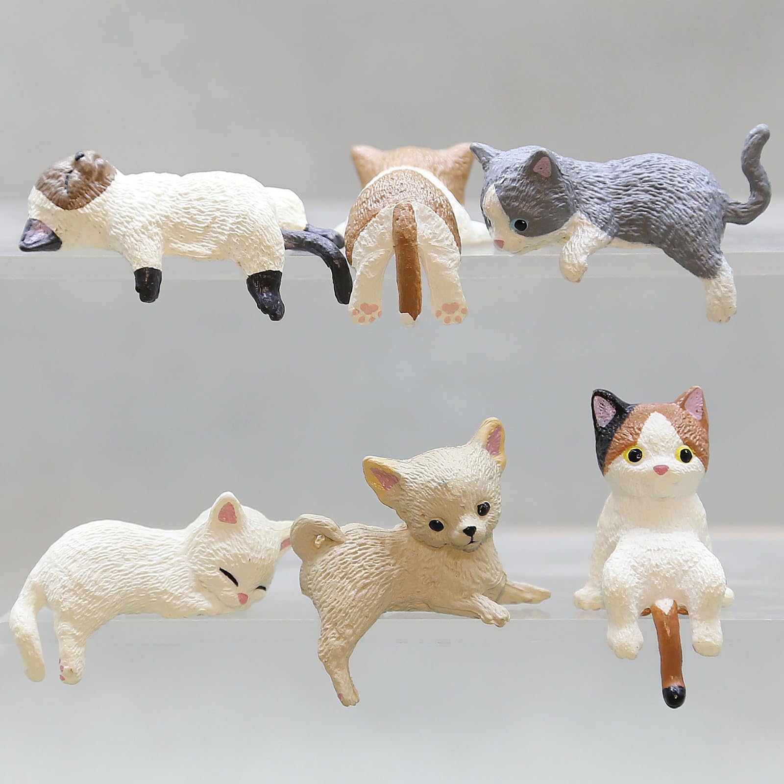Twpribarn Set Of 6 Cute Cat Car Accessories - Resin Dashboard & Rearview Mirror Decor Figures