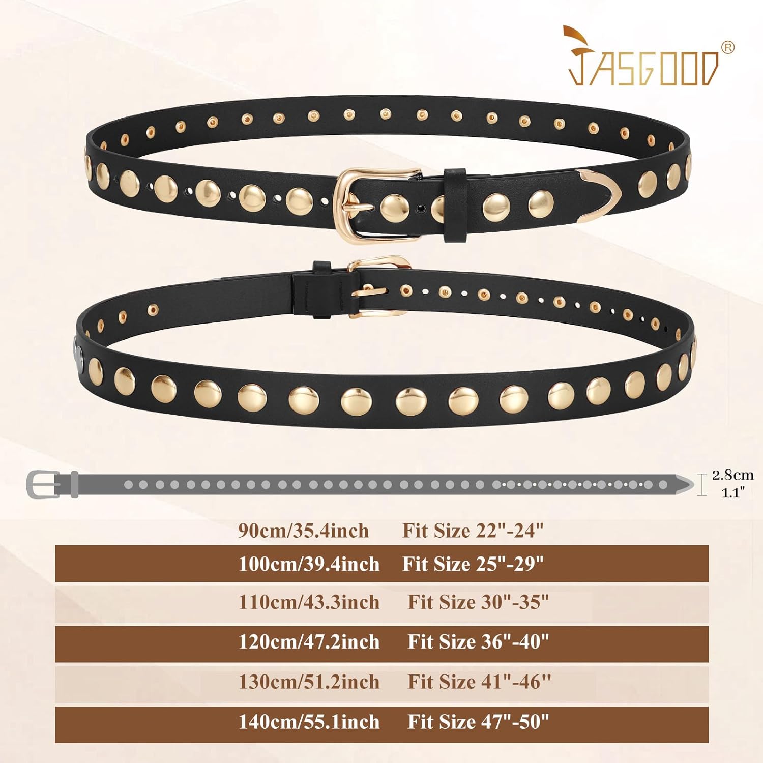 JASGOOD Women Fashion Leather Belt Punk Studded Belt for Jeans Pants Dresses - Image 6
