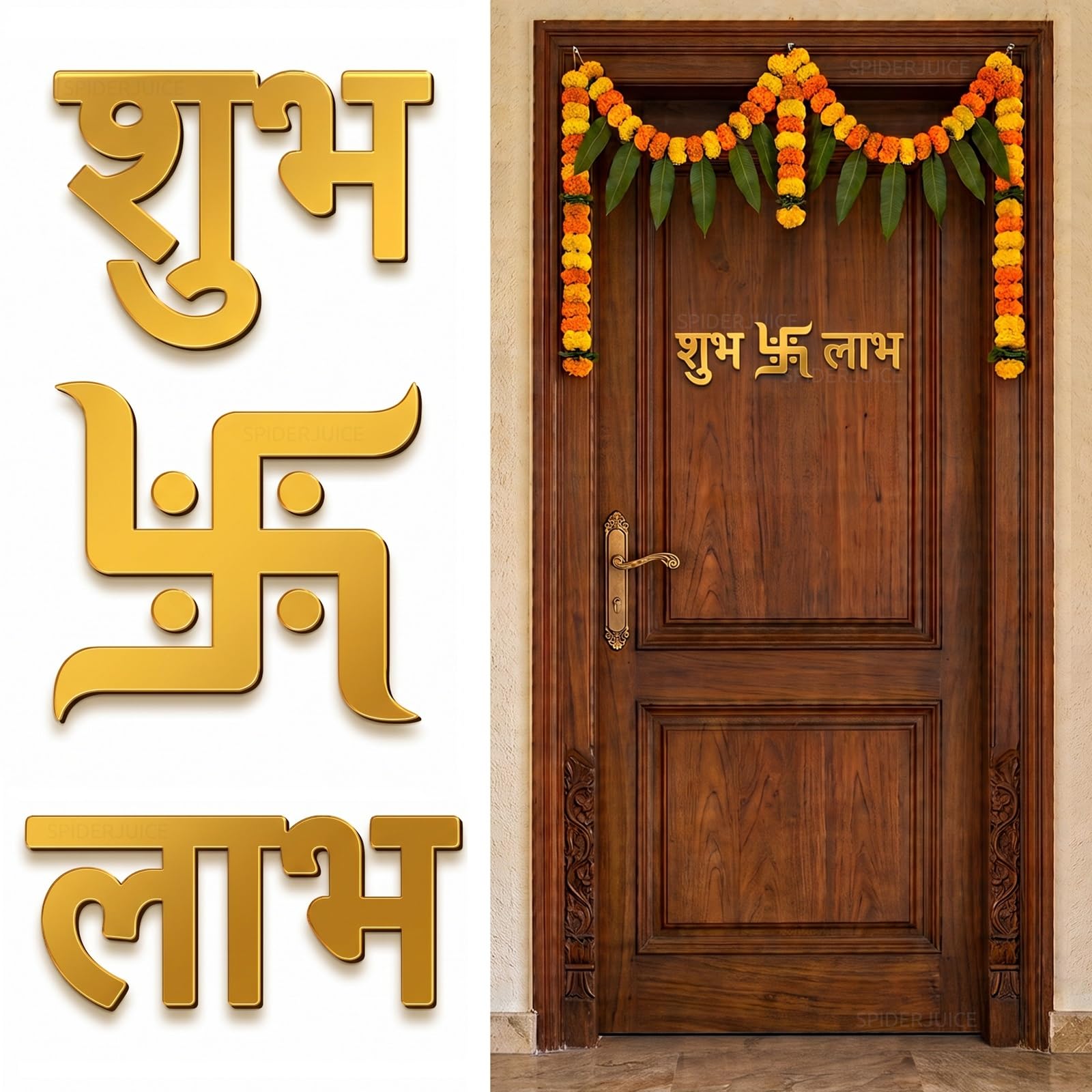 Set of 2 Self Adhesive Small Golden Acrylic Shubh Labh with Swastik Wall Stickers for Main Door Entrance Home Shop Vastu and Mandir Decoration-picture-30
