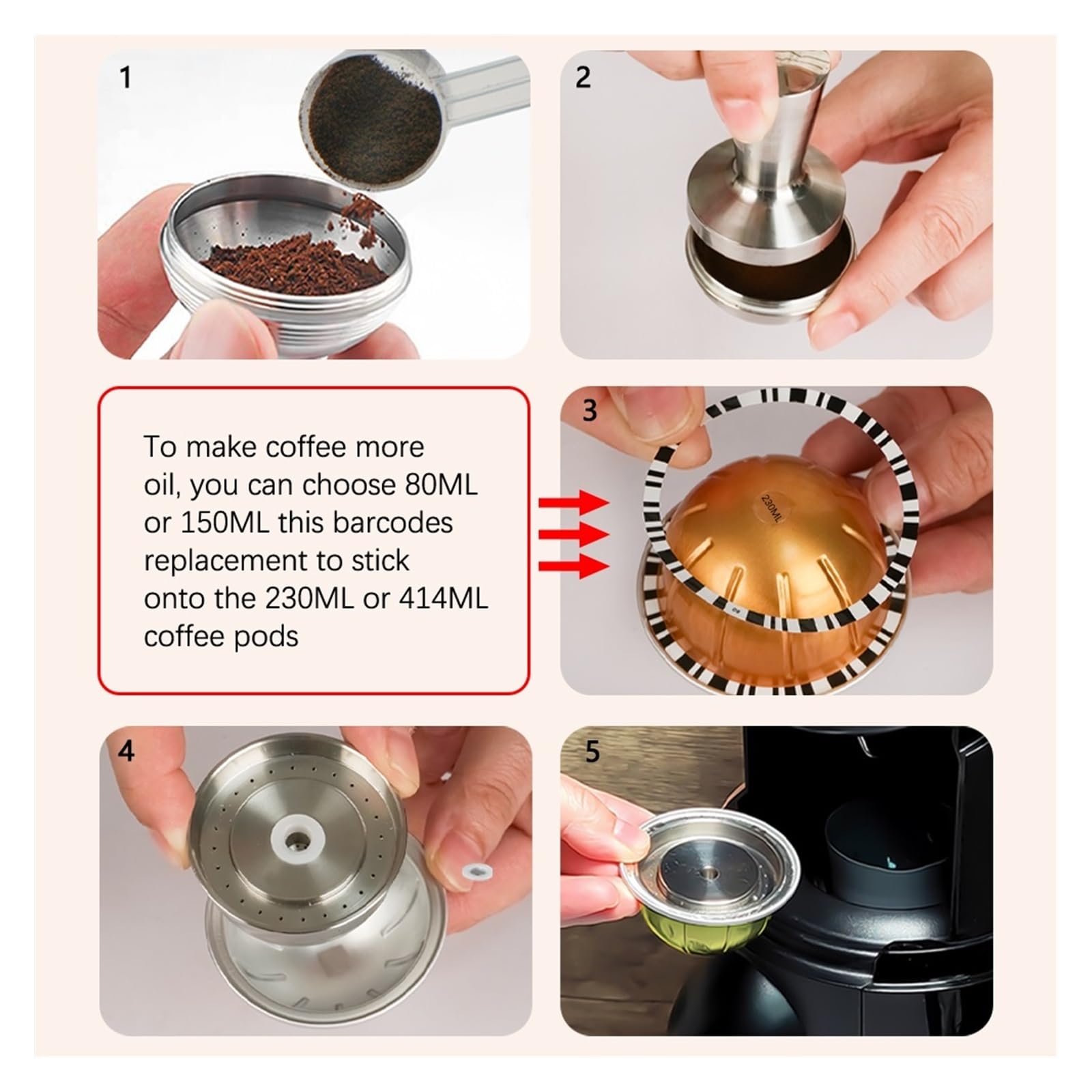 Capsule Di Caffè Riutilizzabili Da 80/150 Ml, Ricaricabili, Compatibili Con Nespresso, Capsule Vertuoline Da 230 Ml E 414 Ml(3pcs)