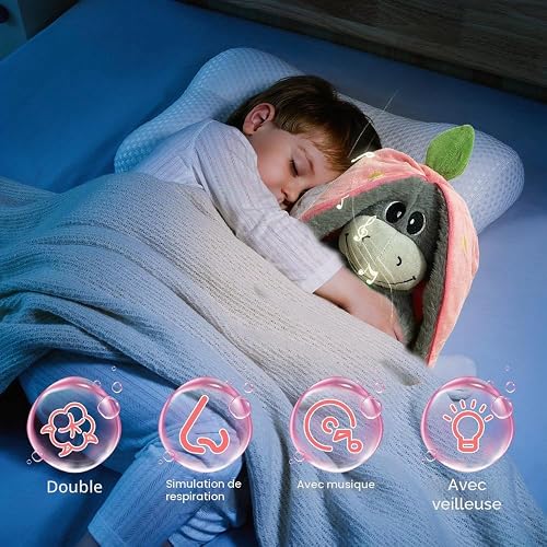 KUWUNG Peluche âne qui respire, âne en peluche de 32 cm avec battement de cœur, respiration, musique et lumières, douce peluche poupée fraise avocat, peluche âne qui respire pour soulager l'anxiété - 3