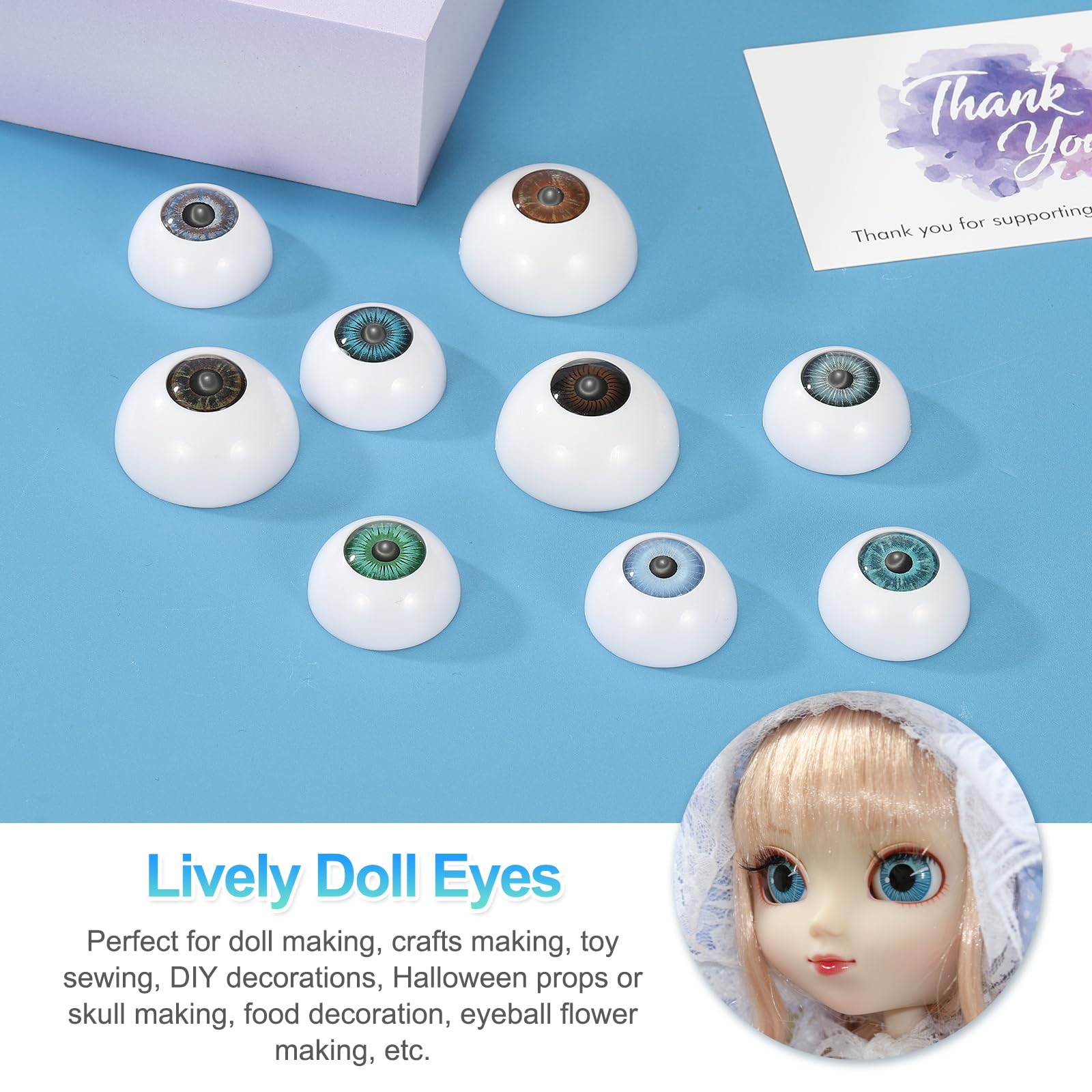 PATIKIL 24mm Doll Eyes - 8 Pack Realistic Acrylic Half Eyeballs For Doll Making, Masks, Halloween Props & Crafts